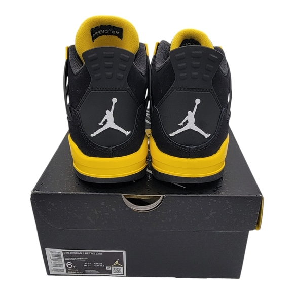 Nike Air Jordan 4 Retro Thunder GS Sz 6Y Yellow Black - Picture 4 of 7